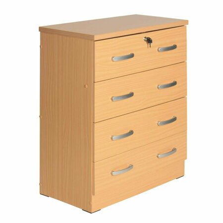 KD MUEBLES DE DORMITORIO 39 x 29 x 16 in. Cindy 4 Drawer Chest Wooden Dresser with Lock, Beech Maple KD2536523